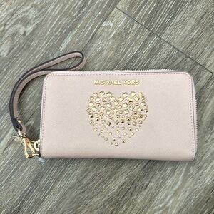 Michael Kors light pink and gold wristlet